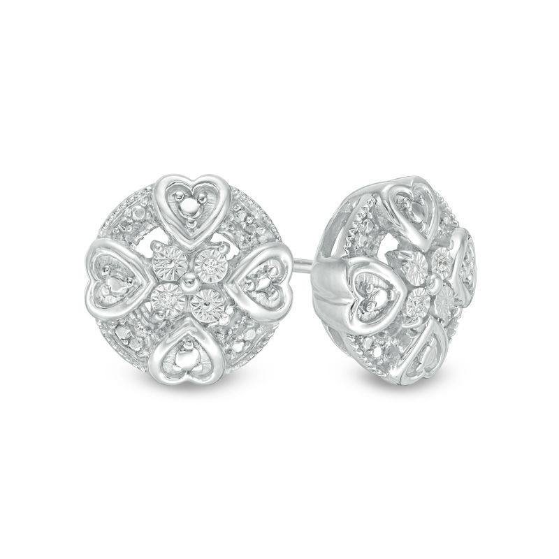 Main Image 1 of Diamond Accent Mini Heart Frame Stud Earrings in Sterling Silver