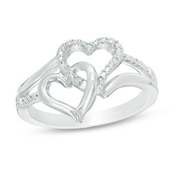 Diamond Accent Interlocking Double Hearts Ring in Sterling Silver