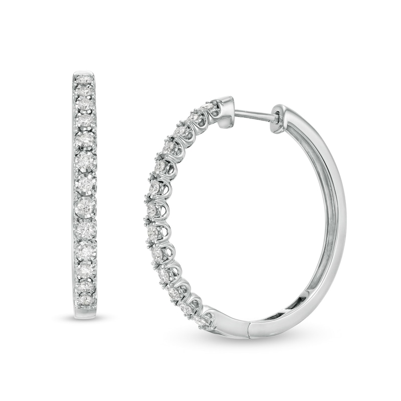 1 CT. T.W. Diamond Hoop Earrings in 10K White Gold | Zales Outlet
