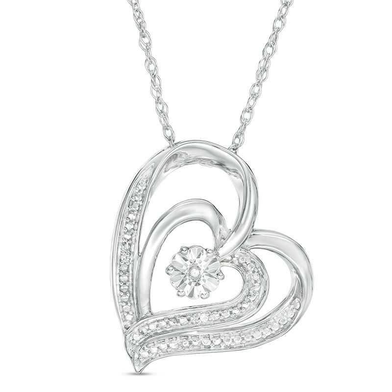 Main Image 1 of Diamond Accent Tilted Double Heart Pendant in Sterling Silver