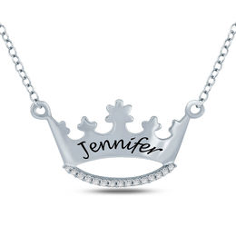 Diamond Accent Crown Necklace in Sterling Silver (1 Name)