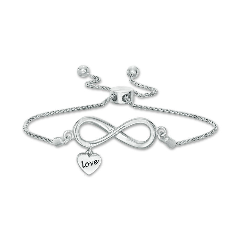 Main Image 2 of Diamond Accent Infinity and Heart Charm Bolo Bracelet in Sterling Silver - 9.5&quot;