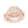 Thumbnail Image 1 of 1 CT. T.W. Diamond Double Cushion Frame Twist Bridal Set in 10K Rose Gold