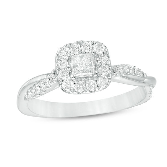 1/2 CT. T.W. Princess-Cut Diamond Frame Twist Engagement Ring in 14K ...