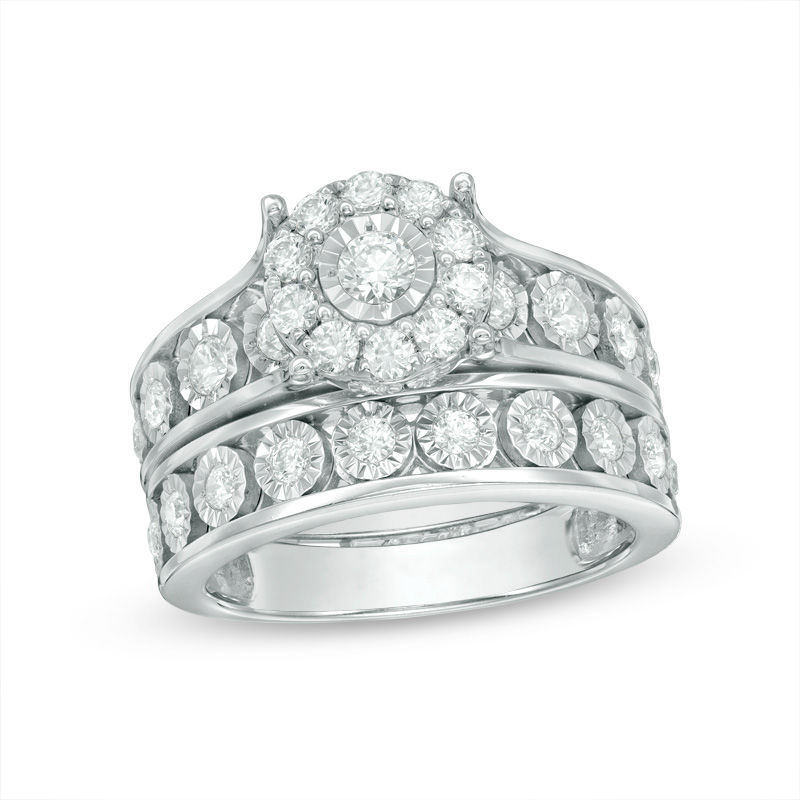 1 CT. T.W. Diamond Frame Bridal Set in 10K White Gold | Zales Outlet