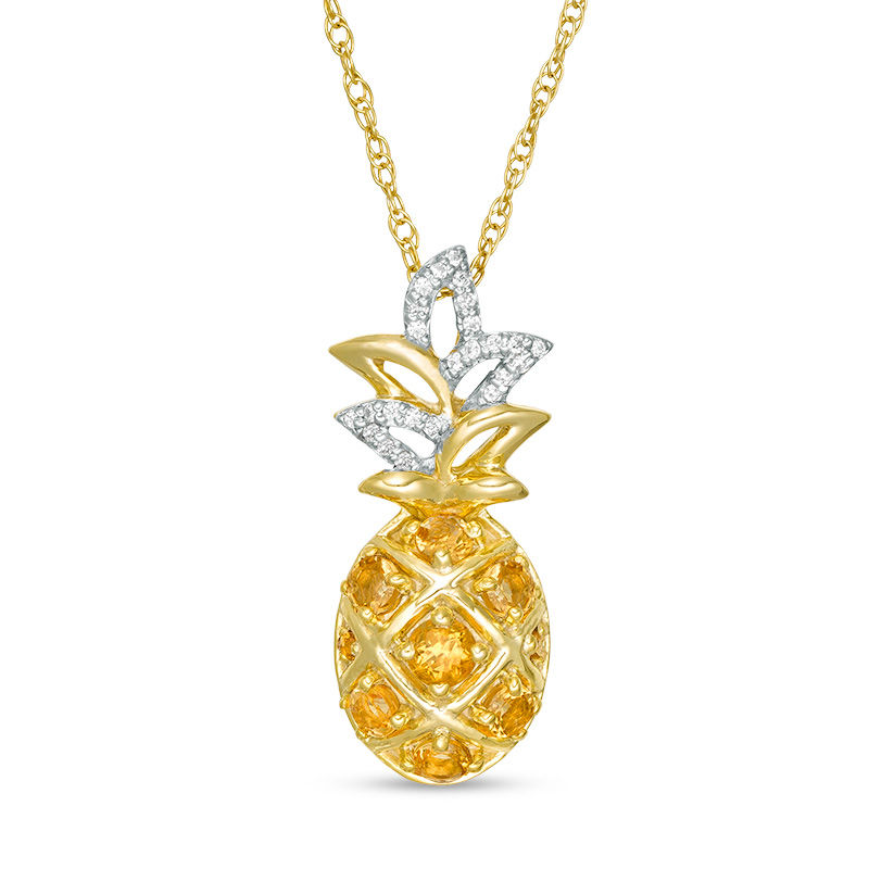 Citrine and Lab-Created White Sapphire Pineapple Pendant in Sterling Silver with 14K Gold Plate