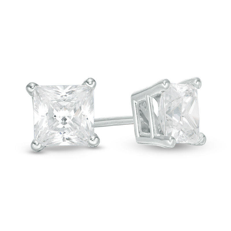 Princess Cut Diamond Stud Earrings, .80 Carat Pair in 14K White Gold Lv For  Sale at 1stDibs