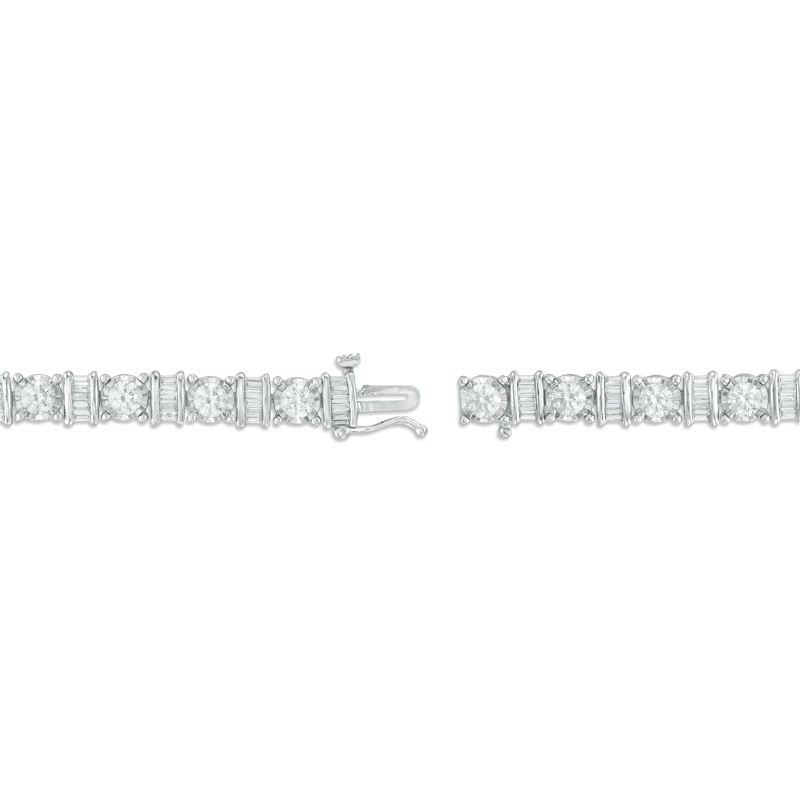 3 CT. T.W. Baguette and Round Diamond Alternating Bracelet in 10K White Gold - 7.5"