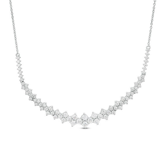 1-1/2 CT. T.W. Diamond Scattered Curved Bar Necklace in 10K White Gold -  17.75