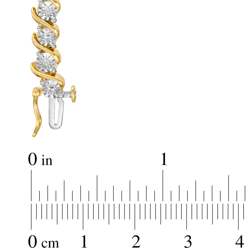 Main Image 4 of 1/10 CT. T.W. Diamond &quot;S&quot; Tennis Bracelet in Sterling Silver with 14K Gold Plate - 7.25&quot;