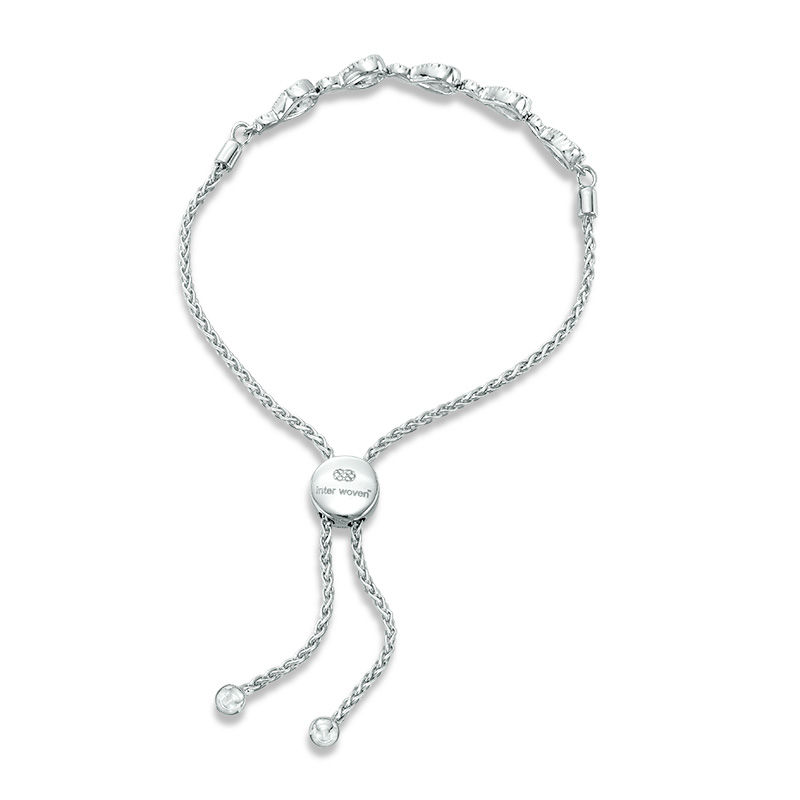 Interwoven™ 1/20 CT. T.W. Diamond Bolo Bracelet in Sterling Silver - 9. ...