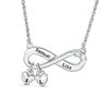 Thumbnail Image 1 of Simulated Birthstone Infinity with Heart Charm Necklace in Sterling Silver (2 Stones, Names and Initials)