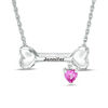 Thumbnail Image 1 of 4.0mm Heart-Shaped Simulated Birthstone Charm Dog Bone Necklace in Sterling Silver (1 Stone and Name)