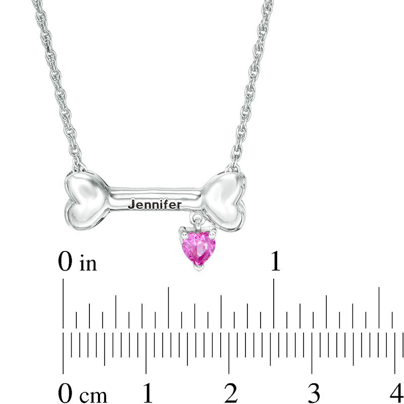 Main Image 2 of 4.0mm Heart-Shaped Simulated Birthstone Charm Dog Bone Necklace in Sterling Silver (1 Stone and Name)