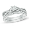 Thumbnail Image 0 of 1/3 CT. T.W. Diamond Three Stone Twist Bridal Set in Sterling Silver