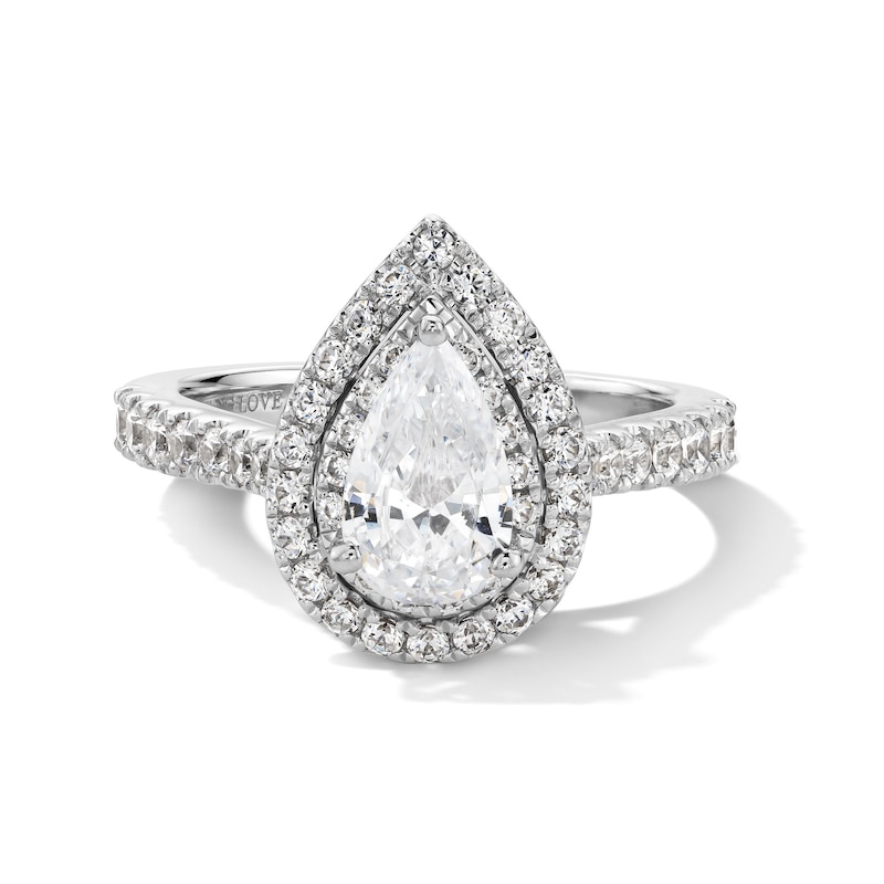 Main Image 1 of Vera Wang Love Collection 1-3/4 CT. T.W. Certified Pear-Shaped Diamond Frame Engagement Ring in 14K White Gold (I/SI2)