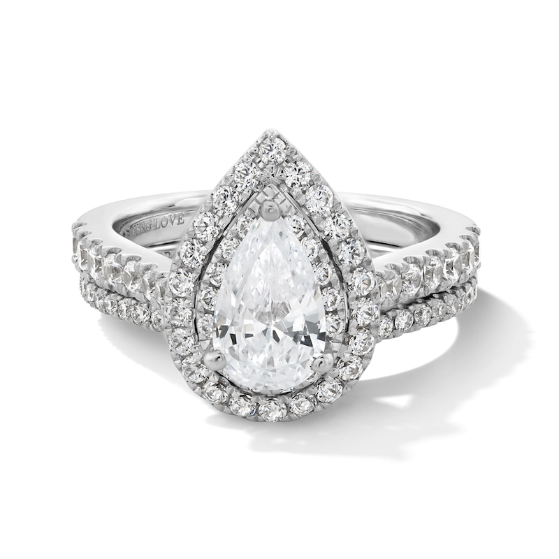 Main Image 5 of Vera Wang Love Collection 1-3/4 CT. T.W. Certified Pear-Shaped Diamond Frame Engagement Ring in 14K White Gold (I/SI2)