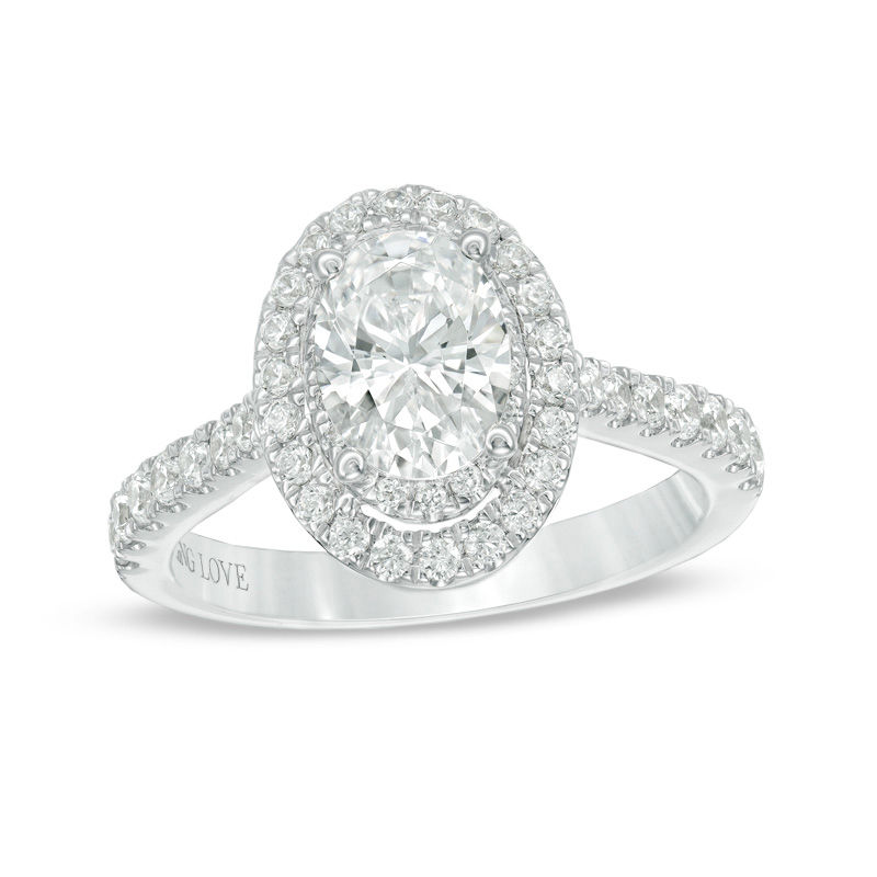 Vera Wang Love Collection 1 5 8 CT. T.W. Certified Oval Diamond Frame Engagement Ring in 14K White Gold I SI2 Zales Outlet