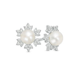 6.0-6.5mm Freshwater Cultured Pearl and Lab-Created White Sapphire Snowflake Stud Earrings in Sterling Silver