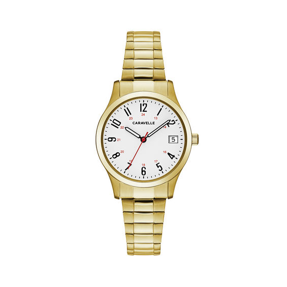 Ladies' Caravelle By Bulova Gold-Tone Expansion Watch With White Dial (Model: 44M113)