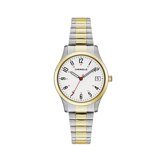 Ladies' Caravelle By Bulova Two-Tone Expansion Watch With White Dial (Model: 45M111)