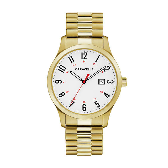 Men's Caravelle by Bulova Gold-Tone Expansion Watch with White Dial (Model: 44B117)