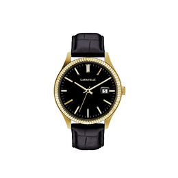 Men's Caravelle by Bulova Gold-Tone Strap Watch with Black Dial (Model: 44B118)