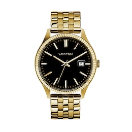 Men's Caravelle by Bulova Gold-Tone Watch with Black Dial (Model: 44B121)