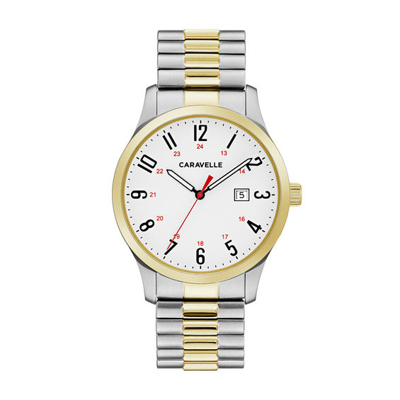 Men's Caravelle By Bulova Two-Tone Expansion Watch With White Dial (Model: 45B147)