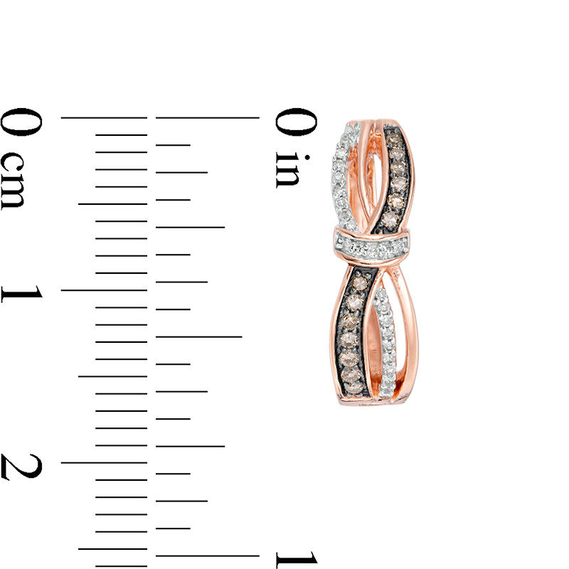 Main Image 2 of 1/5 CT. T.W. Champagne and White Diamond Knot Wave Hoop Earrings in 10K Rose Gold