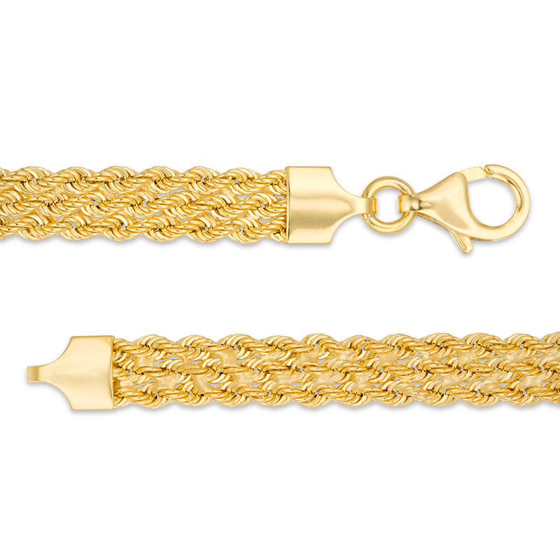 14K Gold Triple Row Rope Chain V Necklace