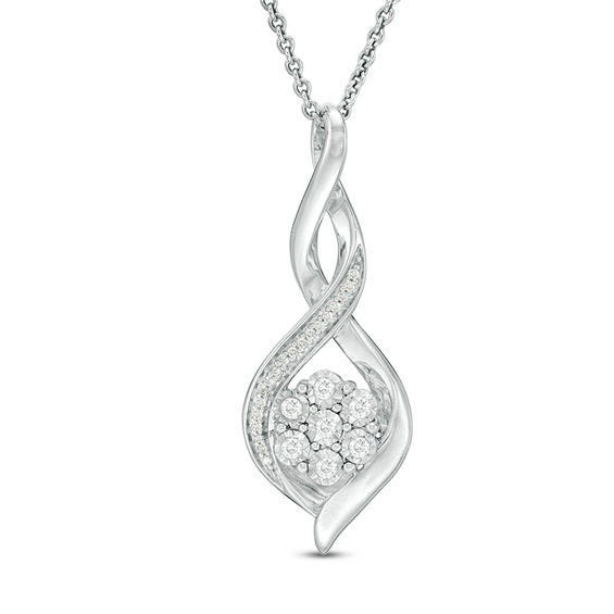 1/10 CT. T.W. Composite Diamond Flame Pendant in Sterling Silver ...