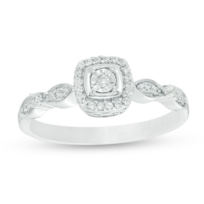 1/10 CT. T.W. Diamond Square Frame Promise Ring in Sterling Silver ...