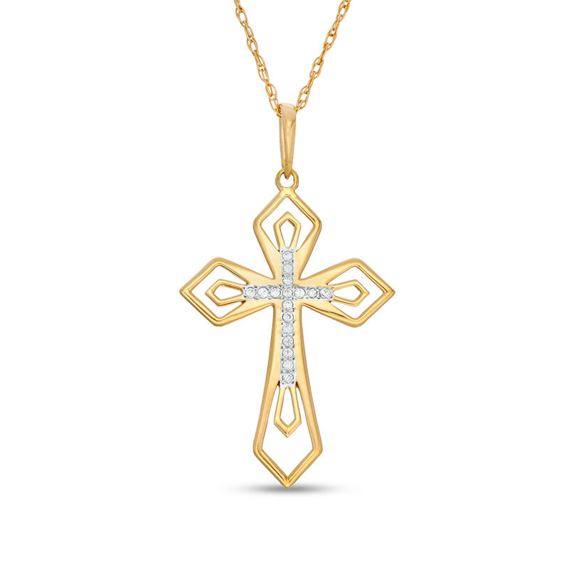 1/20 CT. T.W. Diamond Gothic-Style Cross Pendant in 10K Gold | Zales Outlet