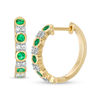 Thumbnail Image 0 of Lab-Created Emerald and White Sapphire Alternating Hoop Earrings in Sterling Silver with 14K Gold Plate