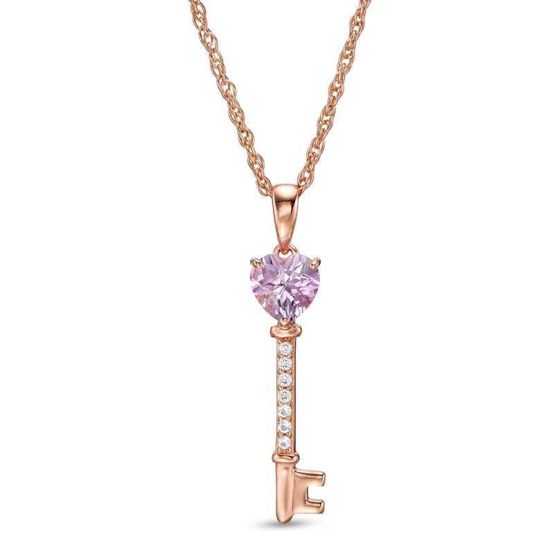 Main Image 1 of Rose de France Amethyst and Lab-Created White Sapphire Key Pendant in Sterling Silver with 14K Rose Gold Plate