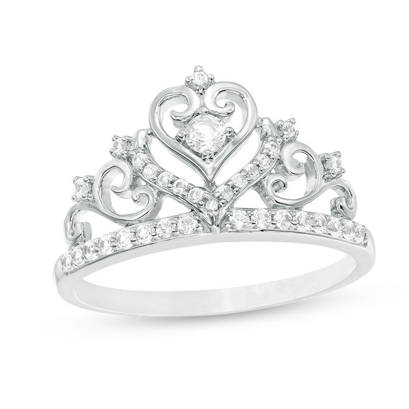 Lab-Created White Sapphire Crown Ring in Sterling Silver