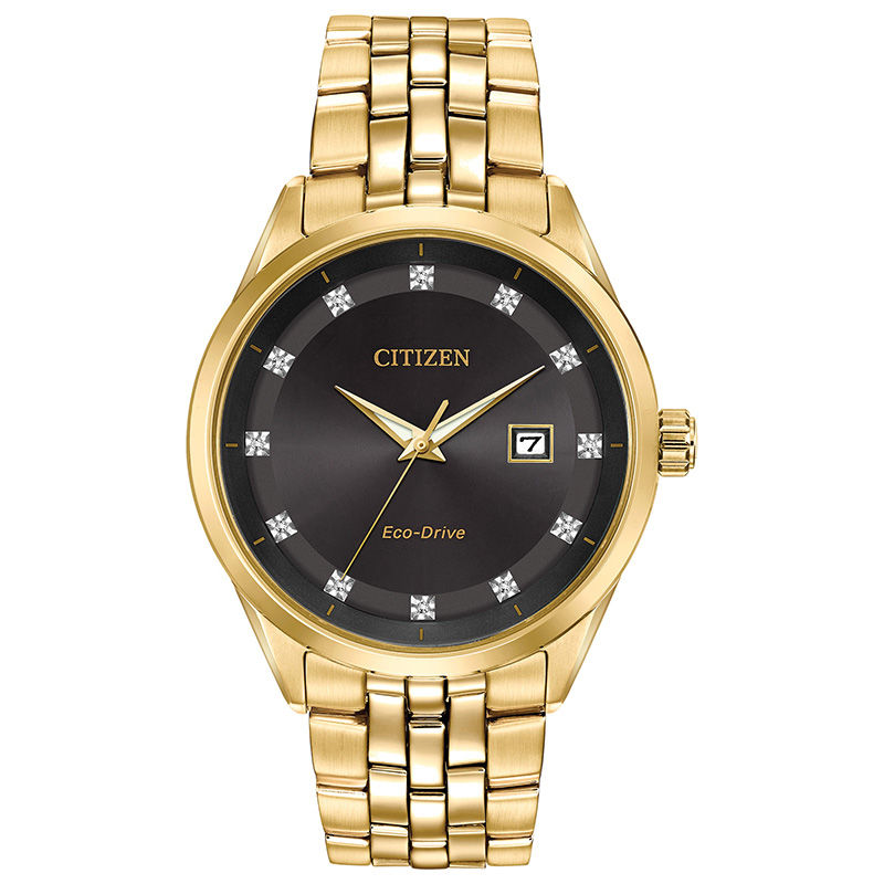 Main Image 1 of Men's Citizen Eco-Drive® Corso Diamond Accent Gold-Tone Watch with Black Dial (Model: BM7252-51G)