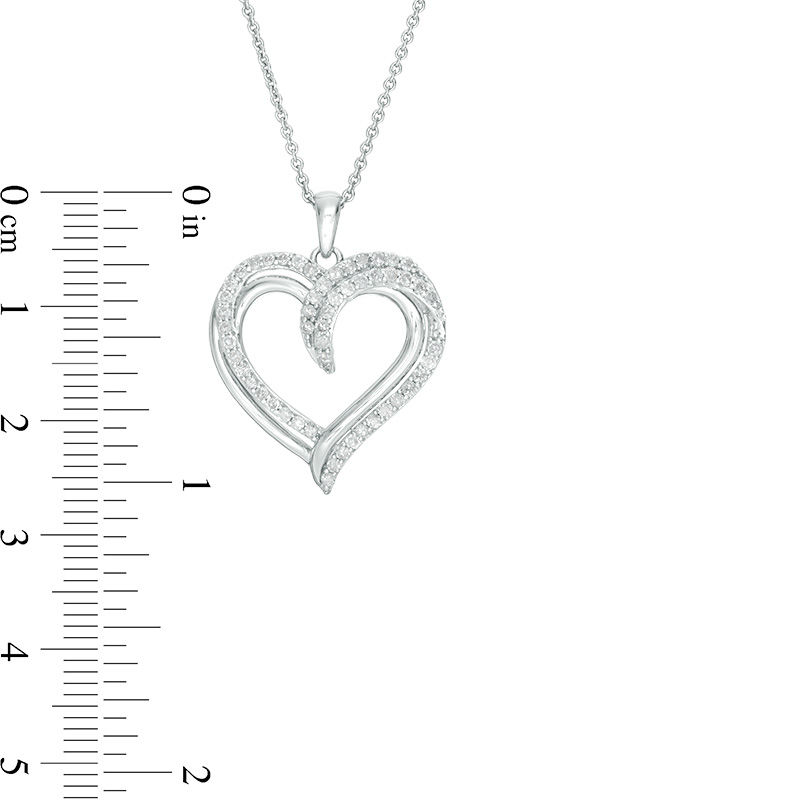 Main Image 2 of 1/2 CT. T.W. Diamond Double Row Heart Pendant in Sterling Silver