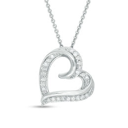 1/4 CT. T.W. Diamond Tilted Curly Heart Pendant in Sterling Silver
