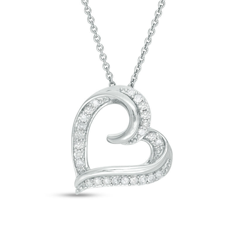 1/4 CT. T.W. Diamond Tilted Curly Heart Pendant in Sterling Silver