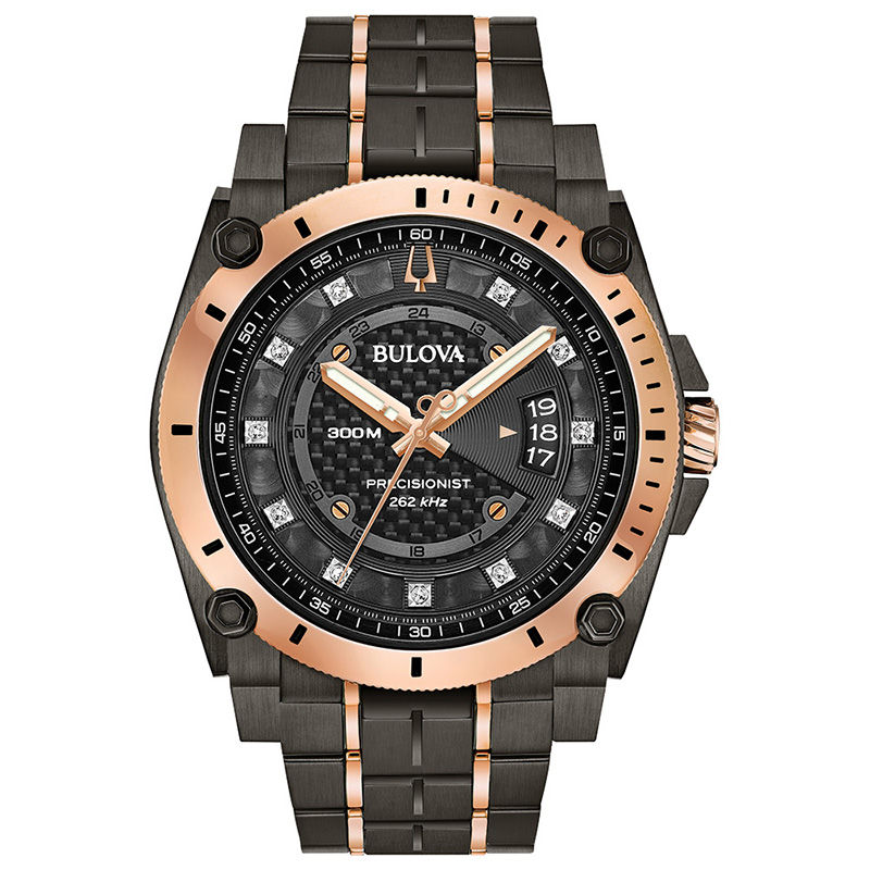 Men's Bulova Precisionist 1/20 CT. T.W. Diamond Two-Tone IP Watch with Black Dial (Model: 98D149)