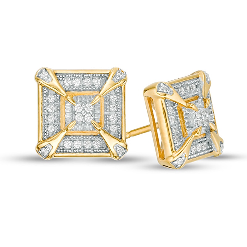 1/3 Ct. T.W. Princess-Cut Composite Diamond Square Stud Earrings in 14K Gold