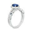 Thumbnail Image 2 of Oval Lab-Created Blue and White Sapphire Frame Vintage-Style Bridal Set in 10K White Gold