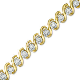 1/2 CT. T.W. Diamond &quot;S&quot; Tennis Bracelet in Sterling Silver with 14K Gold Plate - 7.25&quot;