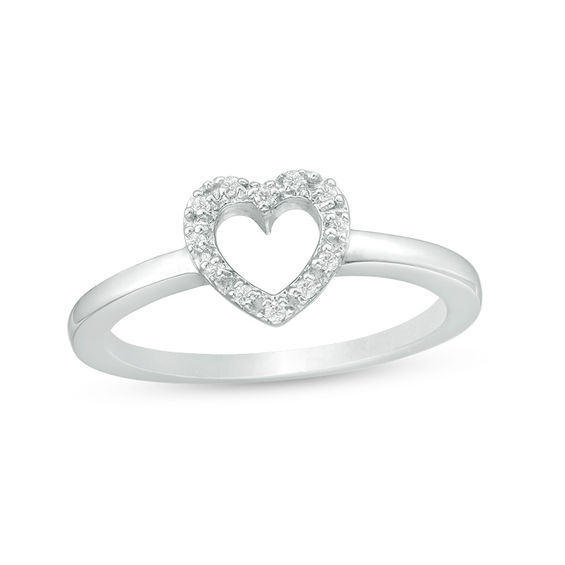 Diamond Accent Heart Outline Midi Ring in Sterling Silver - Size 4 ...