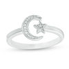 Thumbnail Image 1 of Diamond Accent Crescent Moon and Star Open Ring in Sterling Silver