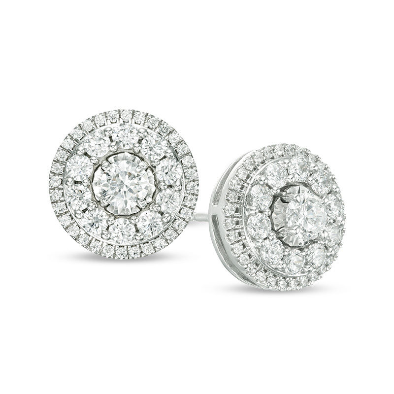 1/4 Ct. T.W. Diamond Double Frame with Scroll Edge Stud Earrings in Sterling Silver