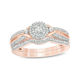 1/4 CT. T.W. Diamond Double Frame V-Sides Bridal Set in 10K Rose Gold