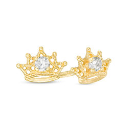 Child's Cubic Zirconia Beaded Crown Stud Earrings in 14K Gold